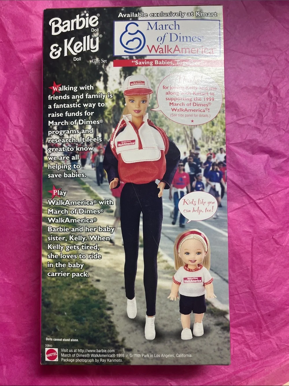 1998 Mattel Barbie and Kelly March of Dimes Walk America NRFB